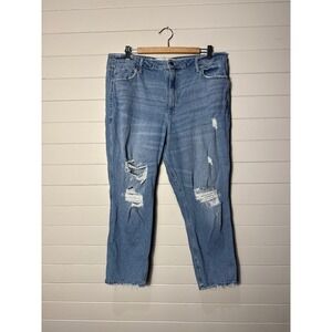 Hollister Curvy High-Rise Mom Jean Blue Distressed Ripped Denim 17R W33 L27